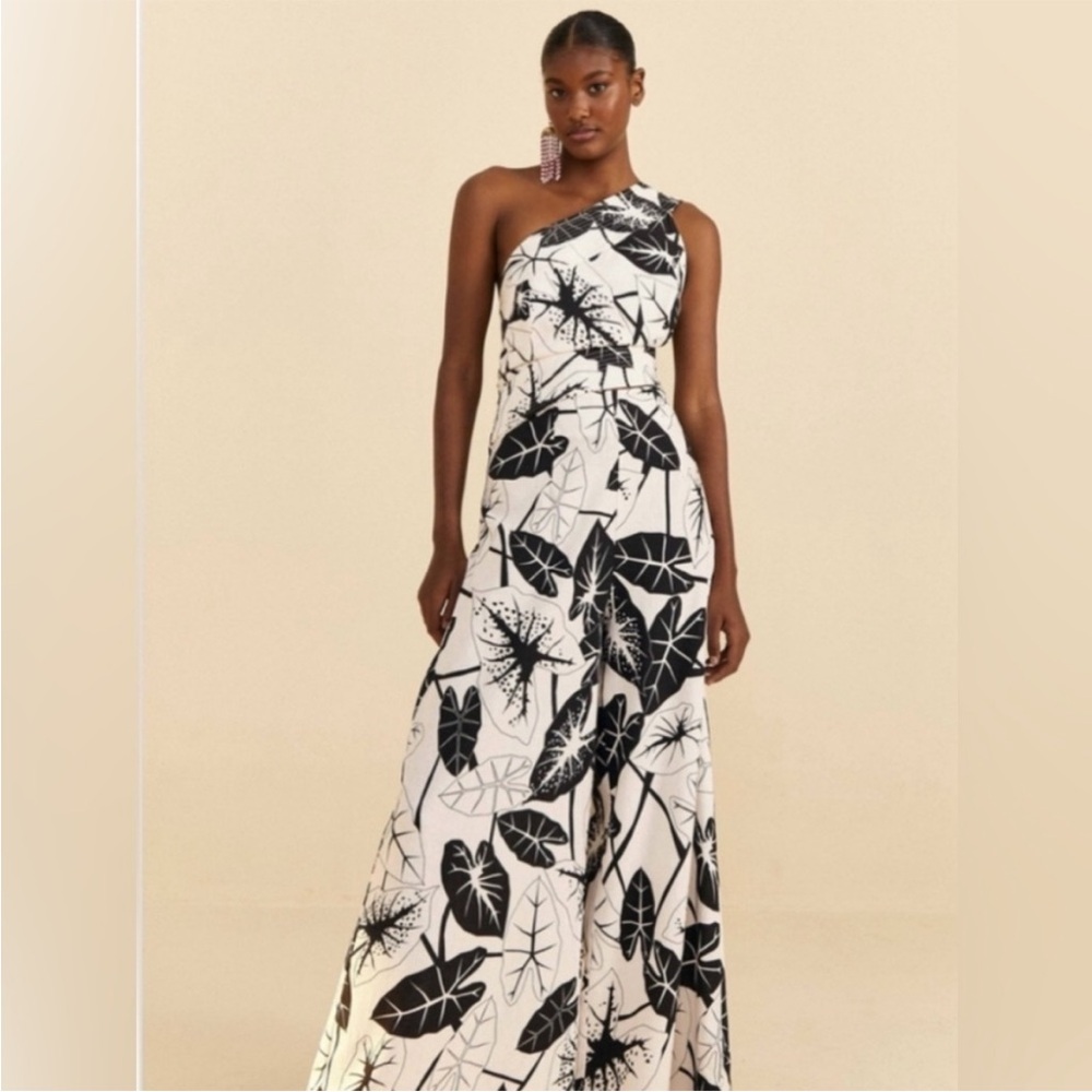 FARM‎ Rio Off-White Graphic Leaves Jumpsuit Medium NWT